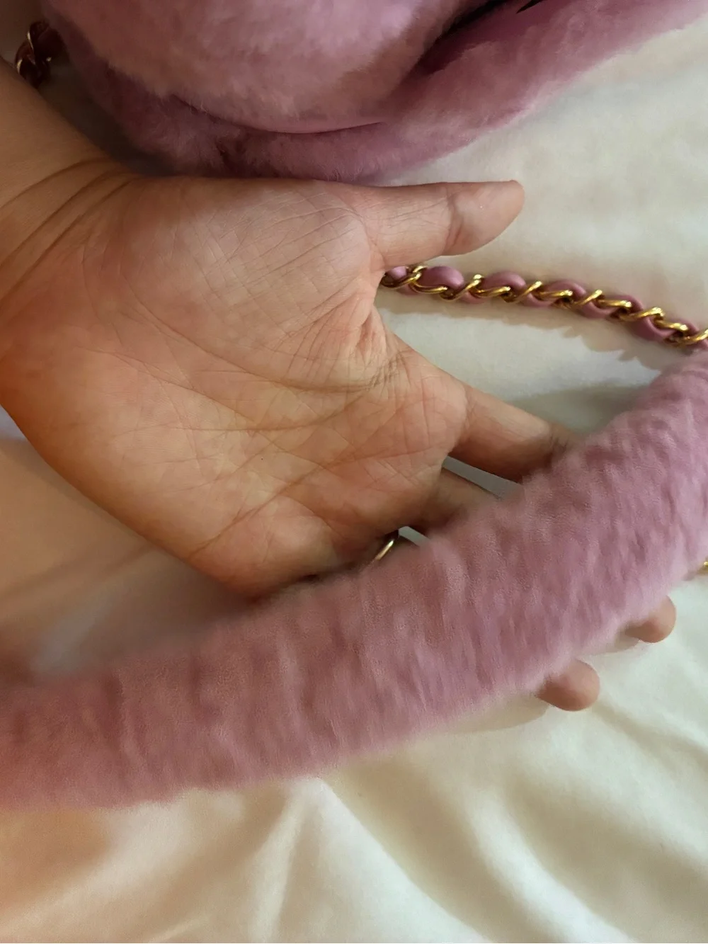 CHANEL Pink Shearling Fur Vanity Bag with Gold CC Hardware
